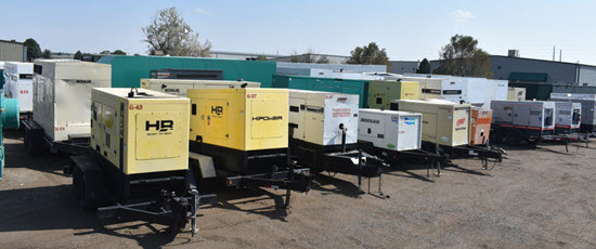 row of portable diesel generaotrs