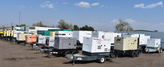Row of portable diesel generators on trailers